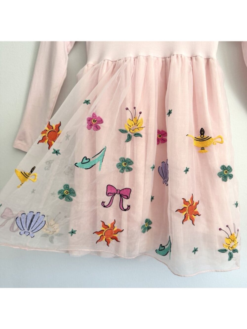 Disney x Hanna Andersson Pink Princess Tulle Dress Embroidered Long Sleeve Sz 8 - Picture 8 of 10